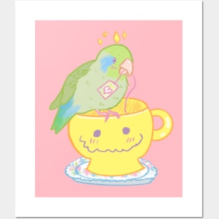 Green Parrotlet Tea Party Posters and Art